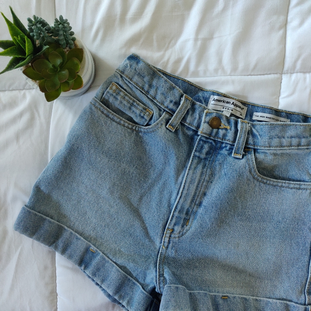 AMERICAN APPAREL DENIM HIGH WAIST SHORTS